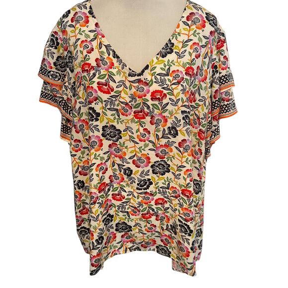 Cynthia Rowley Woman Floral Top Womens Size 2X Tiered-Sleeves Multicolor Flowy - Picture 2 of 9